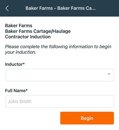 Starting visitor induction App